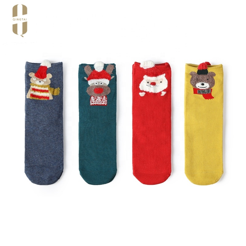 Custom Happy new year's 3d funny cartoon winter christmas socks crochet