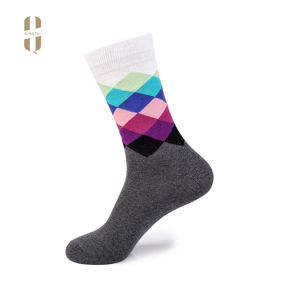 Bulk wholesale custom made plaid colorful dress men cotton happy socks