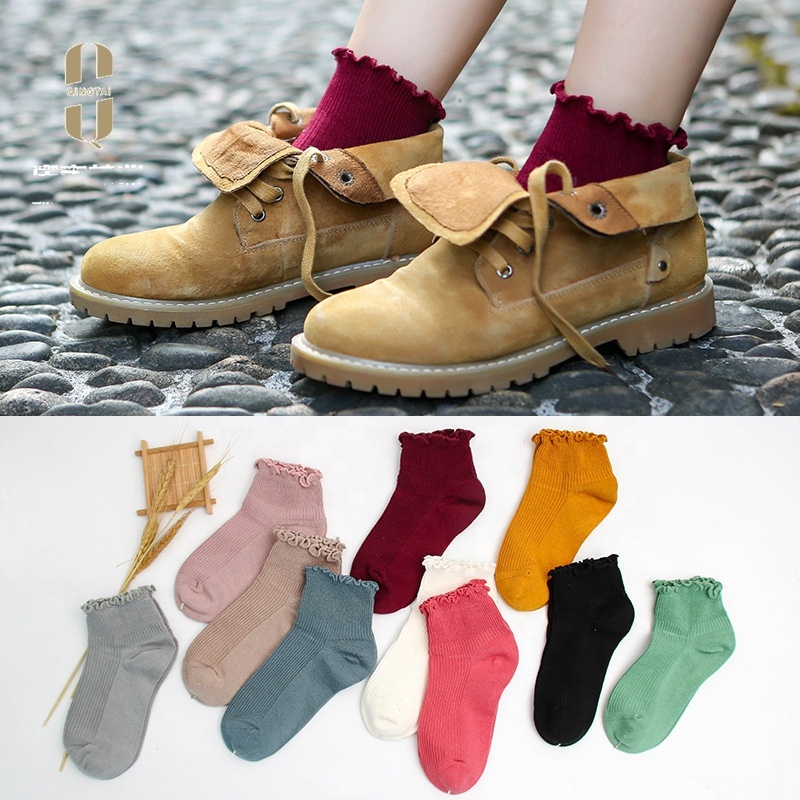 Wholesale lace solid color breathable women short bamboo socks