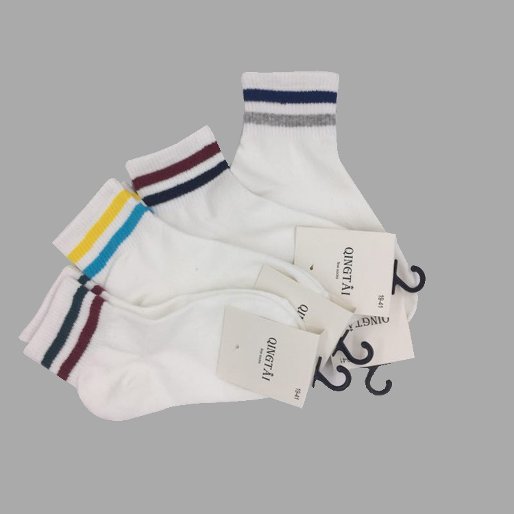 Wholesale cheap price girls Striped white women cotton ankle socks