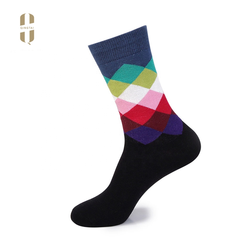 Wholesale custom your owm design colorful dress funny happy mens fashion socks