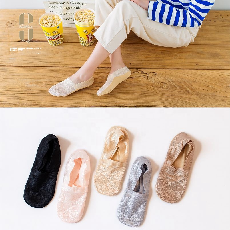 Lace low cut women boat socks antiskid no show invisible socks