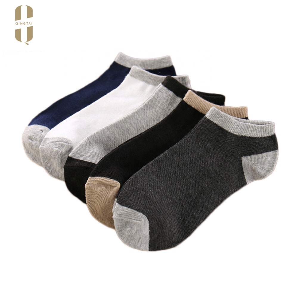 Commercial 100% cotton knitted invisible ankle mens colorful socks