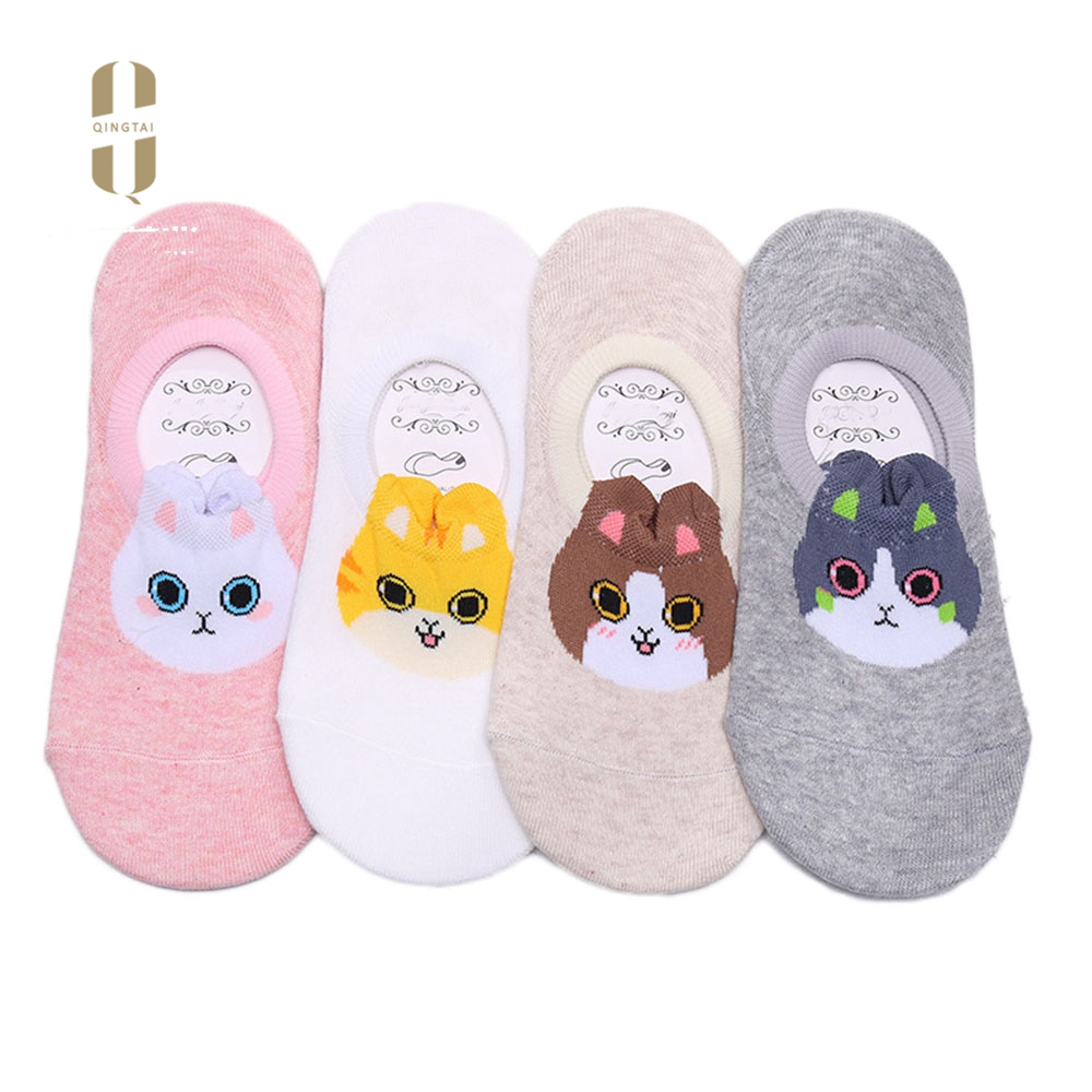 Wholesale creative cartoon young girl's invisible japan korean cat socks