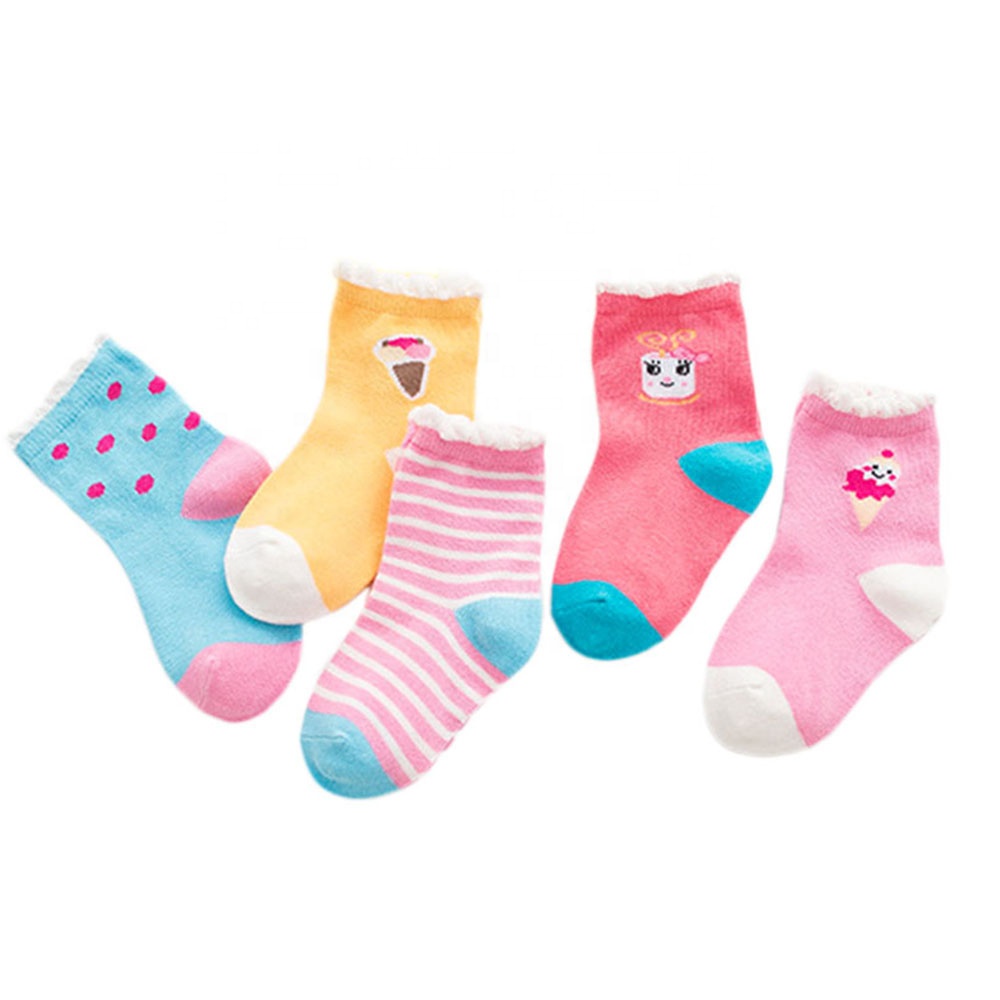 Custom logo colored white all cotton two stripes children kids socks