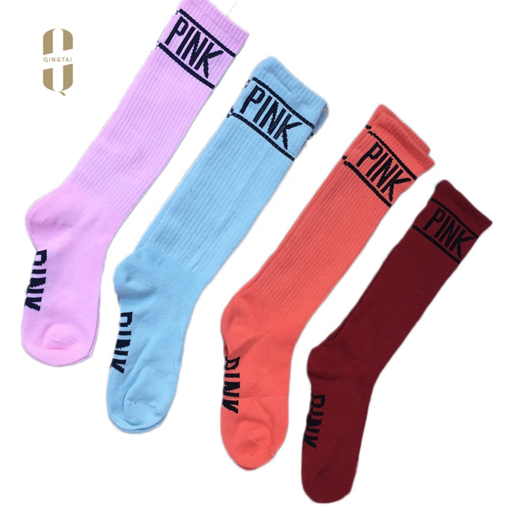Qingtai Wholesale cheap price girls cheerleading cotton womens knee high socks