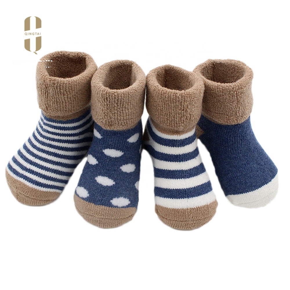 Wholesale all cotton knitted thick terry warm girl boy baby shoe socks