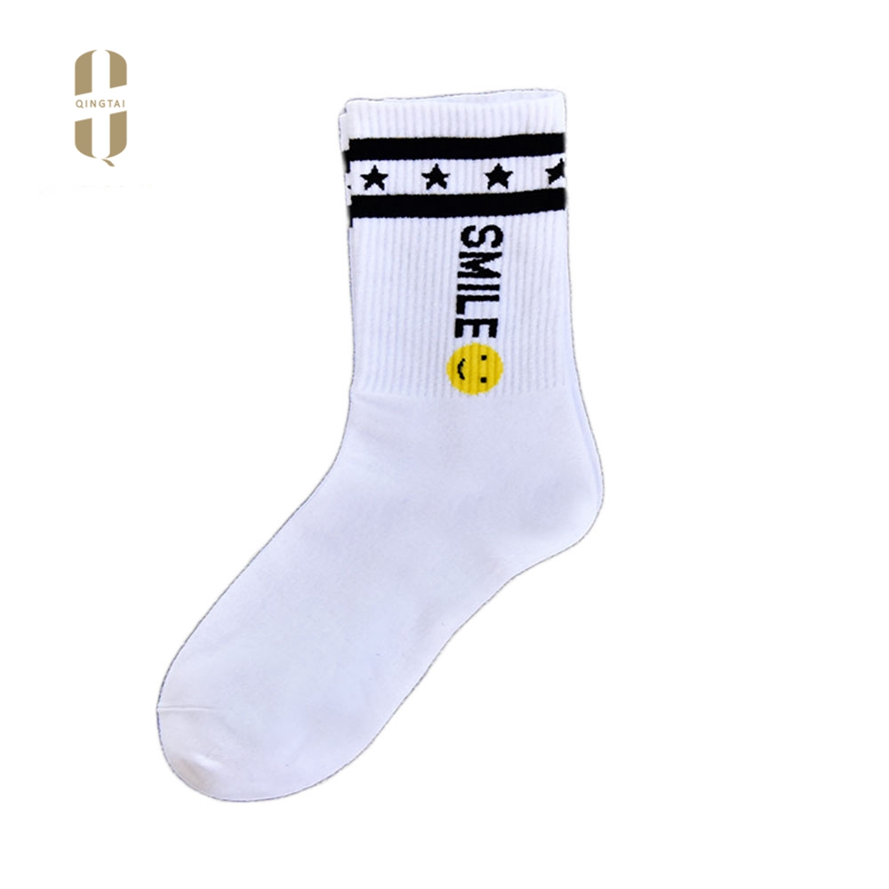 Wholesale custom crew style smile high quality men thick cotton socks