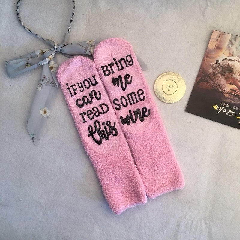 Custom non slip if you can read this coral fleece gift wine socks