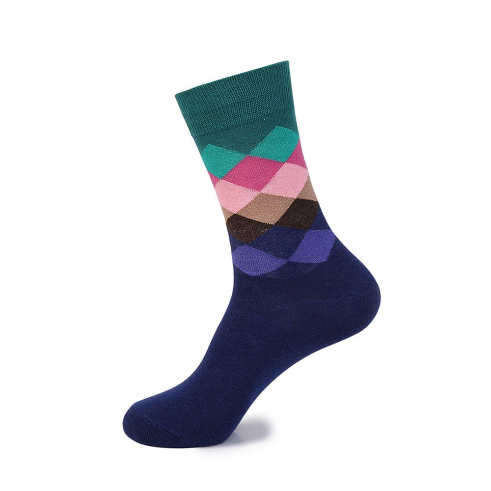 Custom quality merino wool socks happy cotton colorful plaid fancy socks