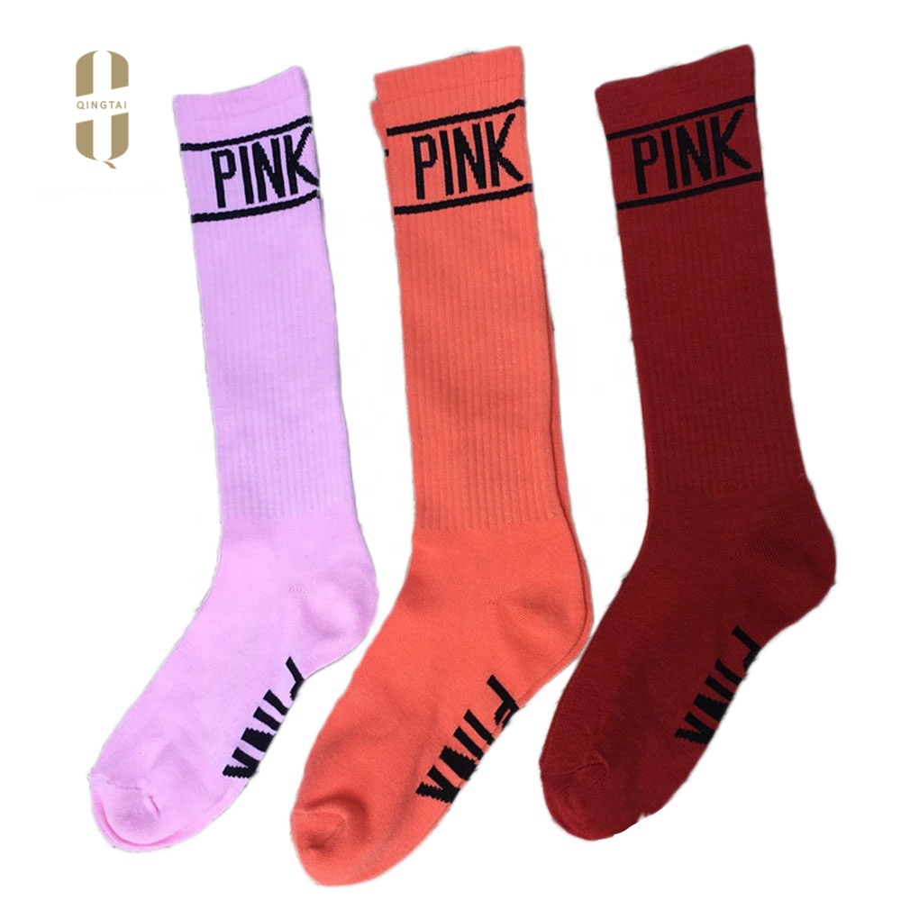 Qingtai Wholesale cheap price girls cheerleading cotton womens knee high socks