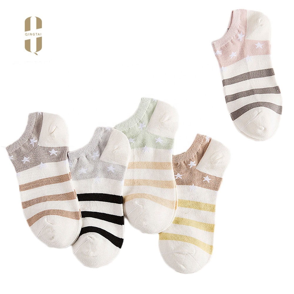 Custom women socks low cut stripe short ankle invisible cotton socks