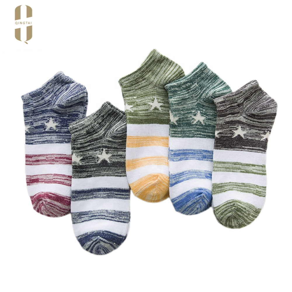 Wholesale men's hot-sale striped colorful cotton ankle socks
