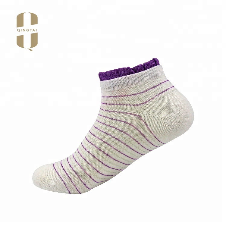 Low - cost custom stripe lace cotton ankle socks for women