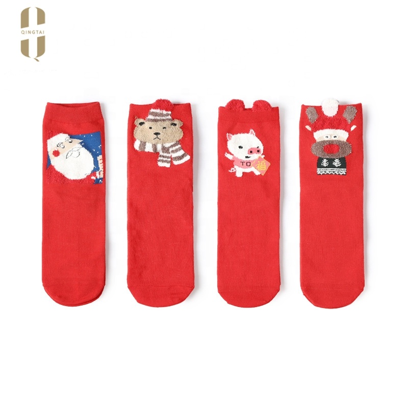 Custom Happy new year's 3d funny cartoon winter christmas socks crochet