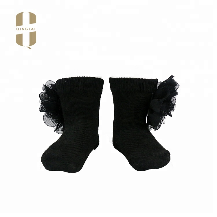Custom high quality breathable baby boy girls black cotton children socks