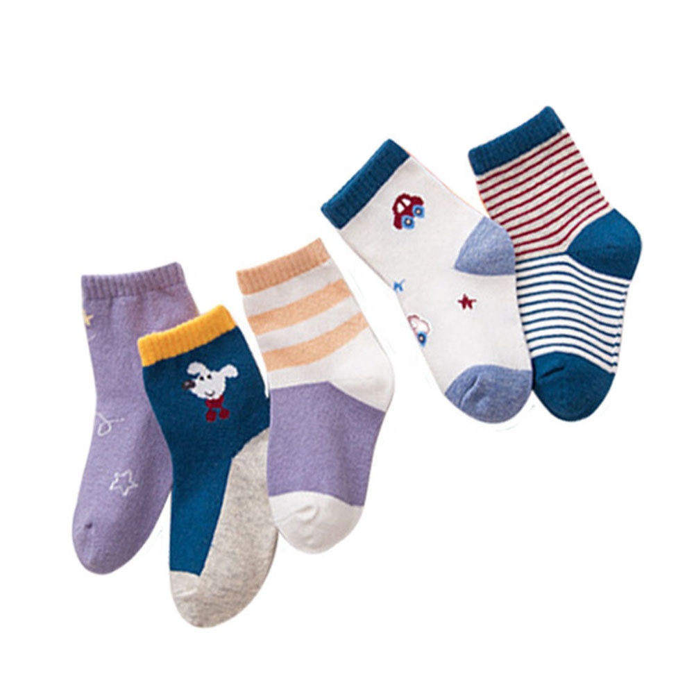 Custom logo colored white all cotton two stripes children kids socks