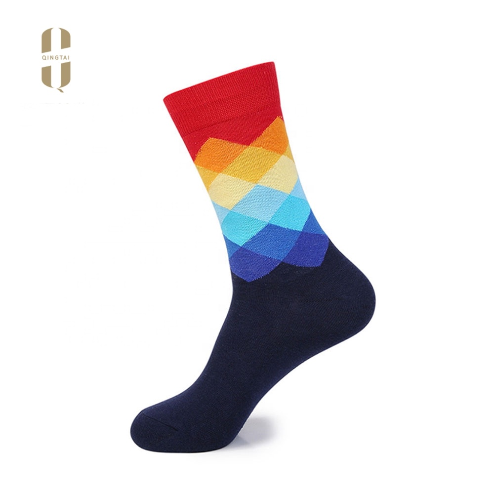 Wholesale custom your owm design colorful dress funny happy mens fashion socks