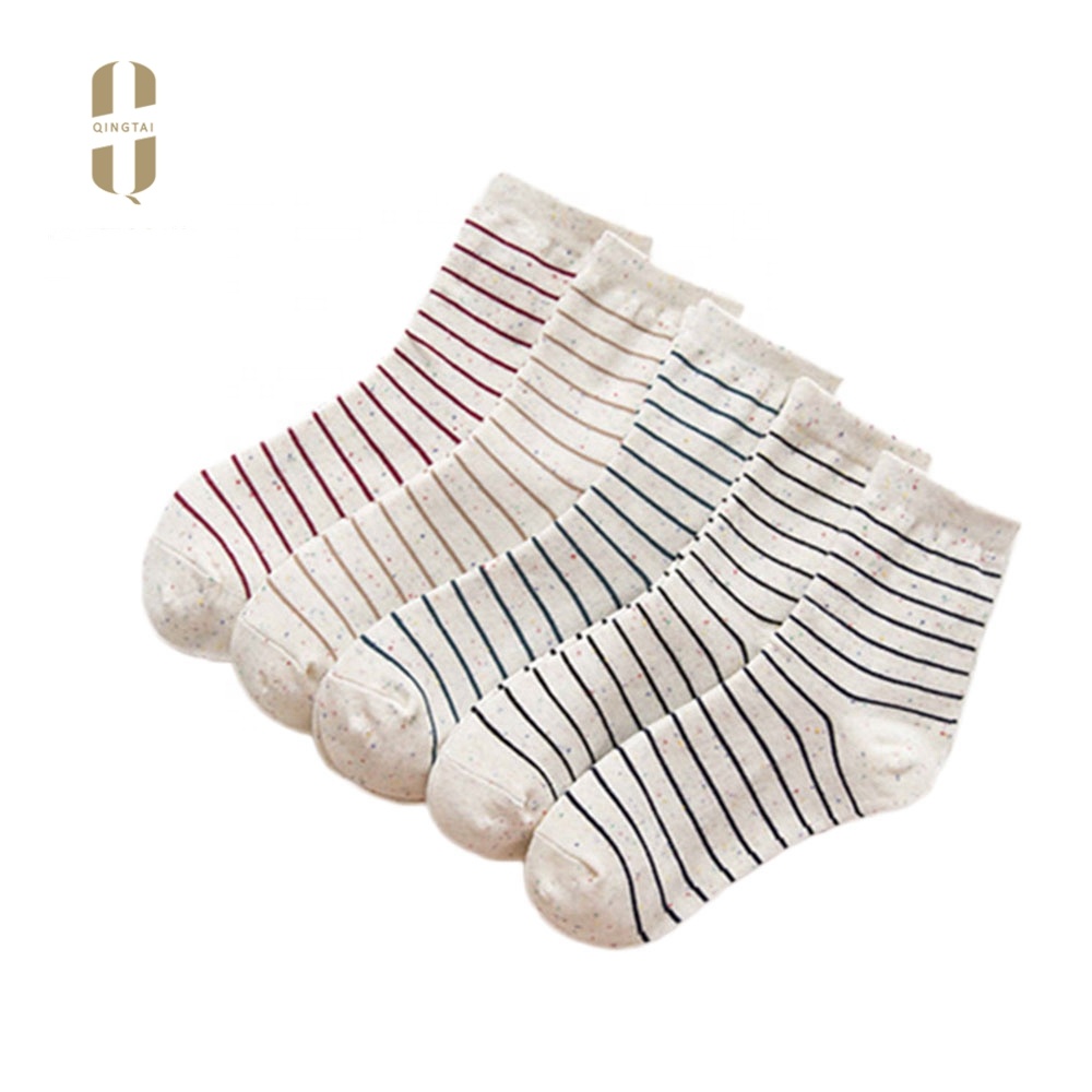 custom logo fashion striped soft cotton women ankle sock casual colorful socks