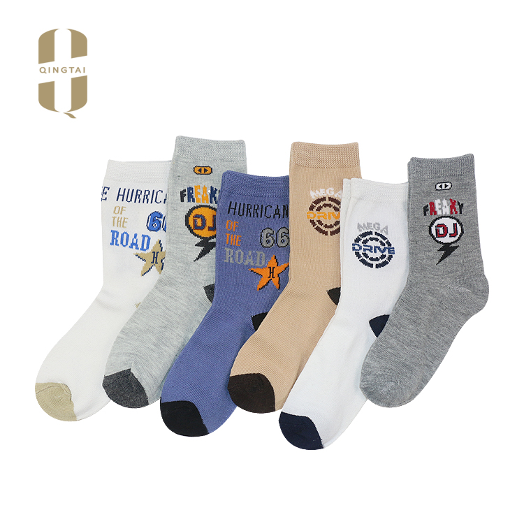 High quality cute fashion boys custom logo 100 cotton socks