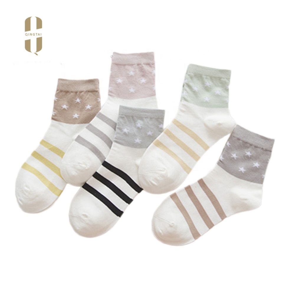 Wholesale stripe colorful cotton happy socks custom logo socks