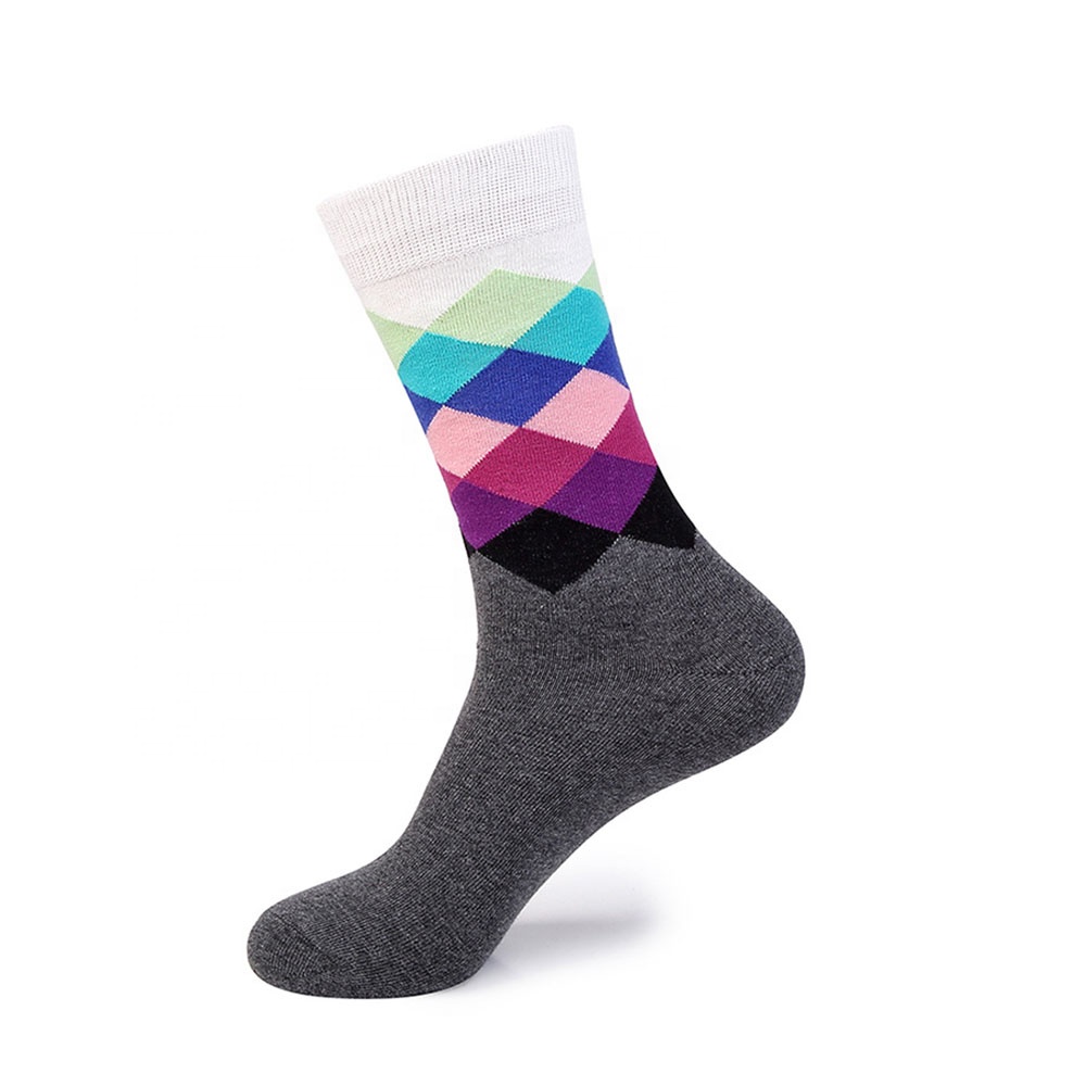 Custom quality merino wool socks happy cotton colorful plaid fancy socks
