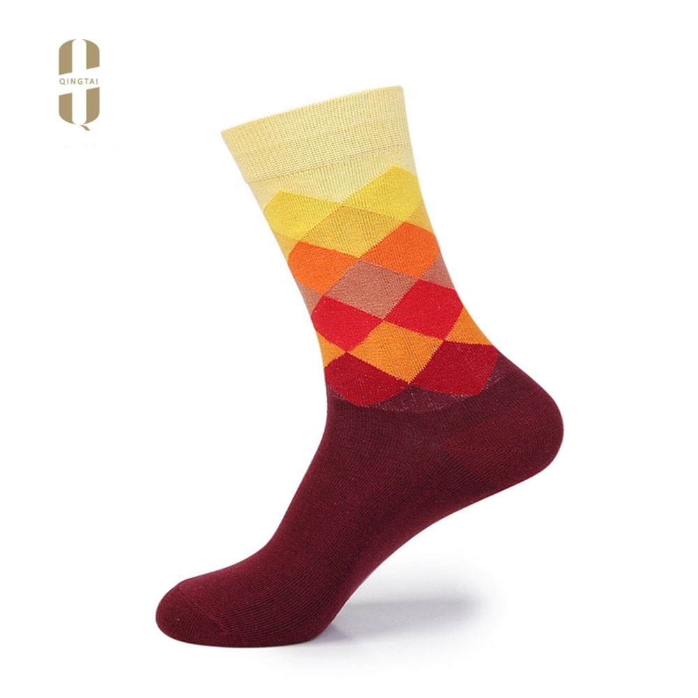 Wholesale custom your owm design colorful dress funny happy mens fashion socks
