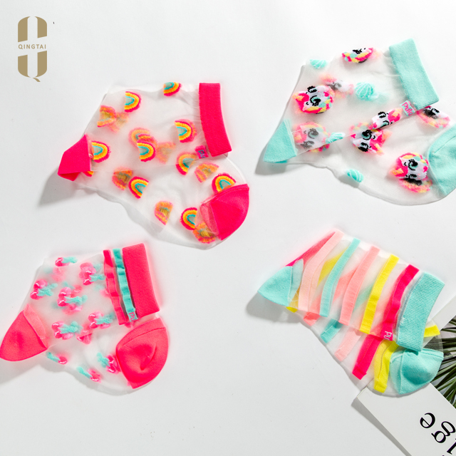 Girls ladies fashion beautiful transparent glass socks