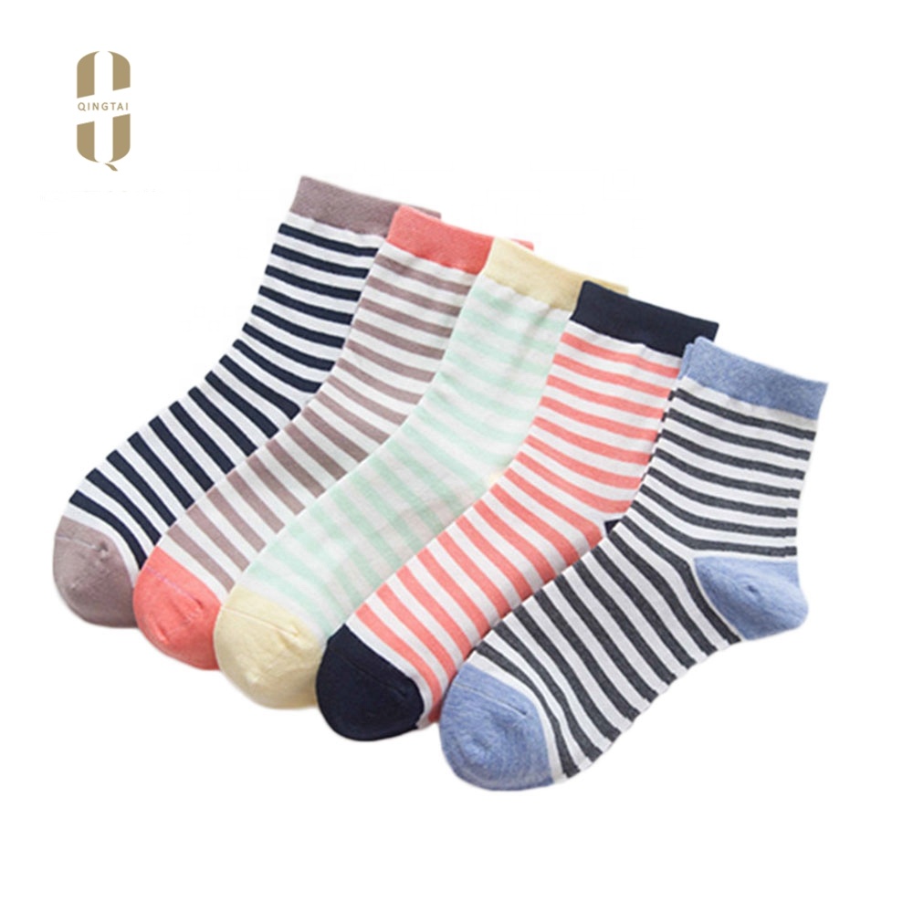 custom logo fashion striped soft cotton women ankle sock casual colorful socks