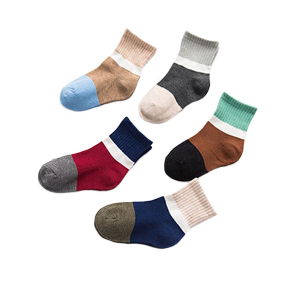 Custom logo colored white all cotton two stripes children kids socks