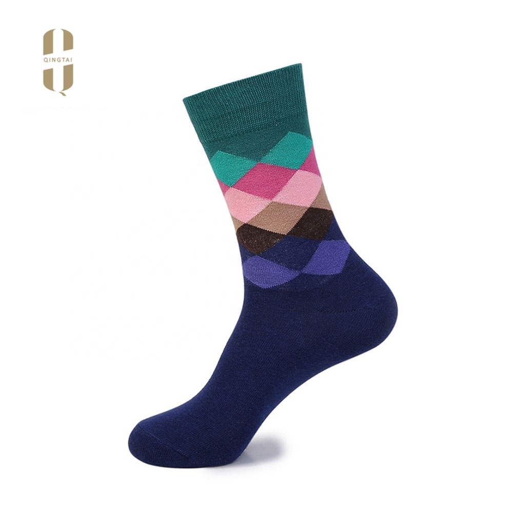 Wholesale custom your owm design colorful dress funny happy mens fashion socks