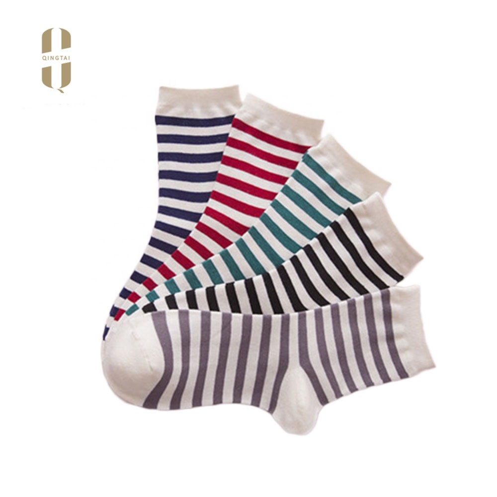custom logo fashion striped soft cotton women ankle sock casual colorful socks