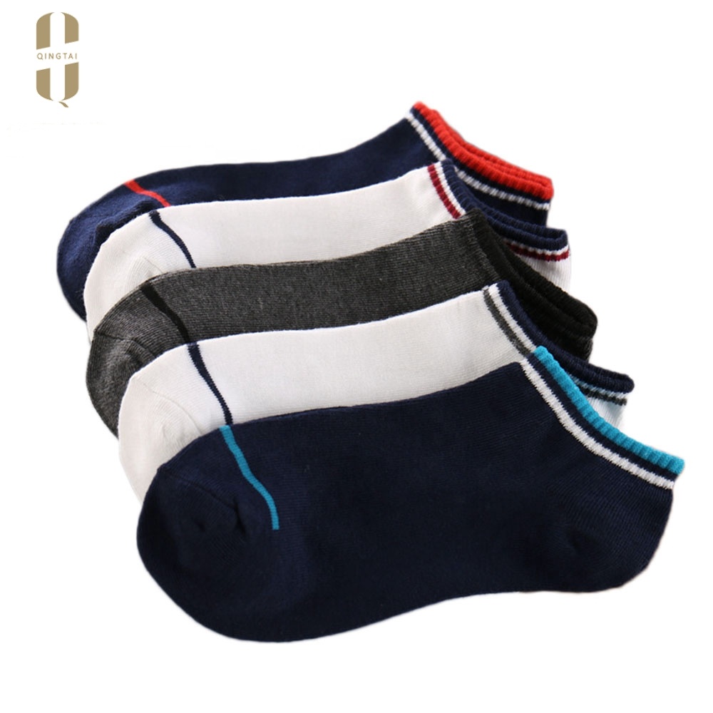 Commercial 100% cotton knitted invisible ankle mens colorful socks