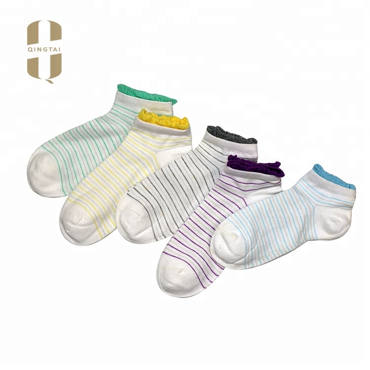 Low - cost custom stripe lace cotton ankle socks for women
