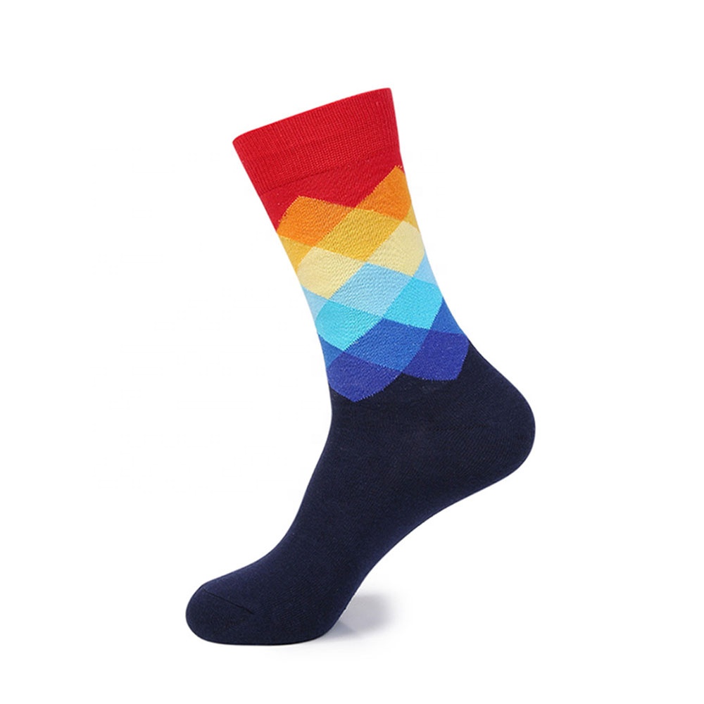 Custom quality merino wool socks happy cotton colorful plaid fancy socks