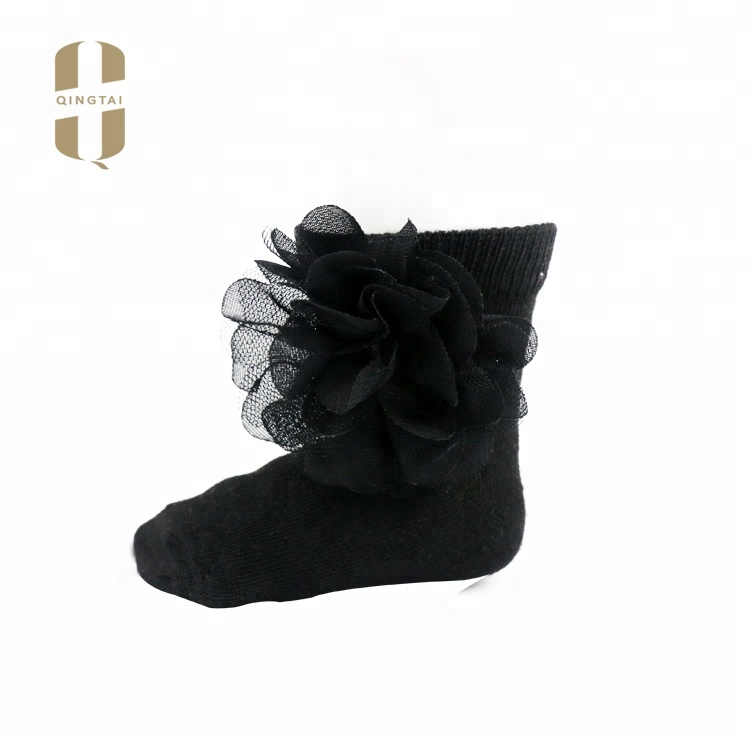 Custom high quality breathable baby boy girls black cotton children socks