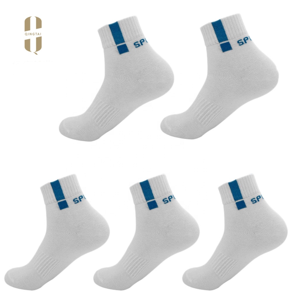 Custom men outdoor sports basketball white plain cotton athletic socks
