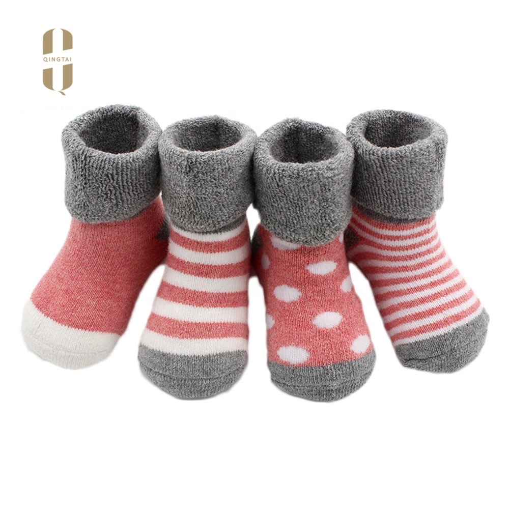 Wholesale all cotton knitted thick terry warm girl boy baby shoe socks