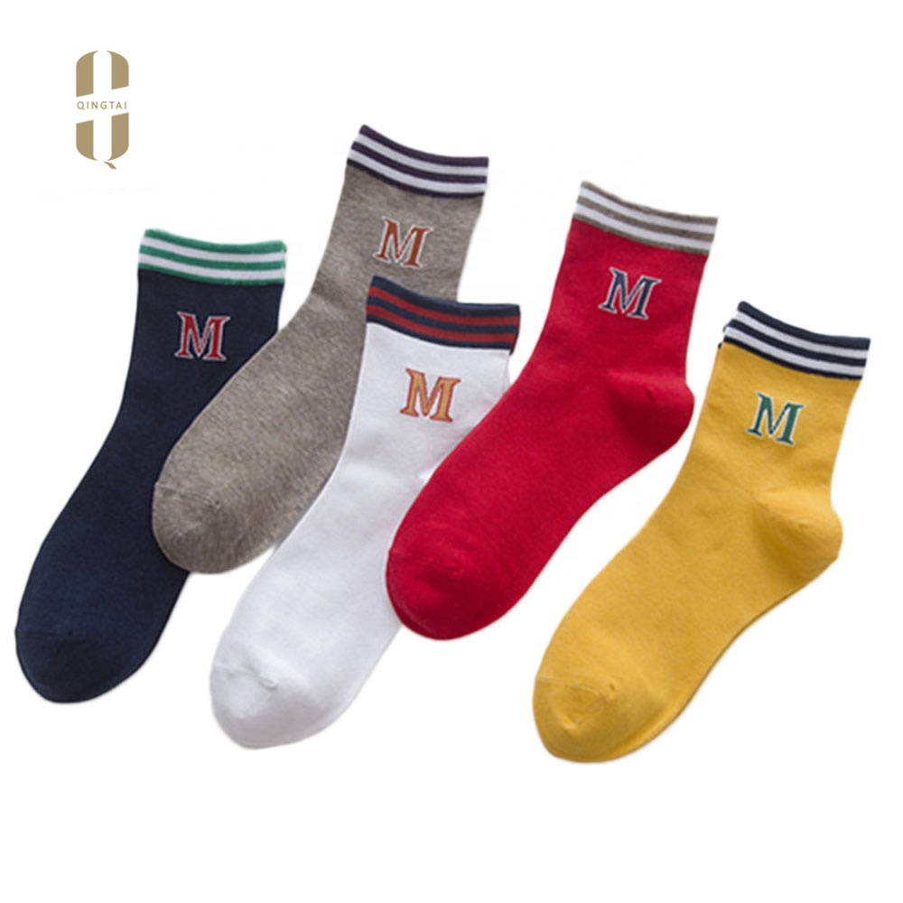 custom logo fashion striped soft cotton women ankle sock casual colorful socks