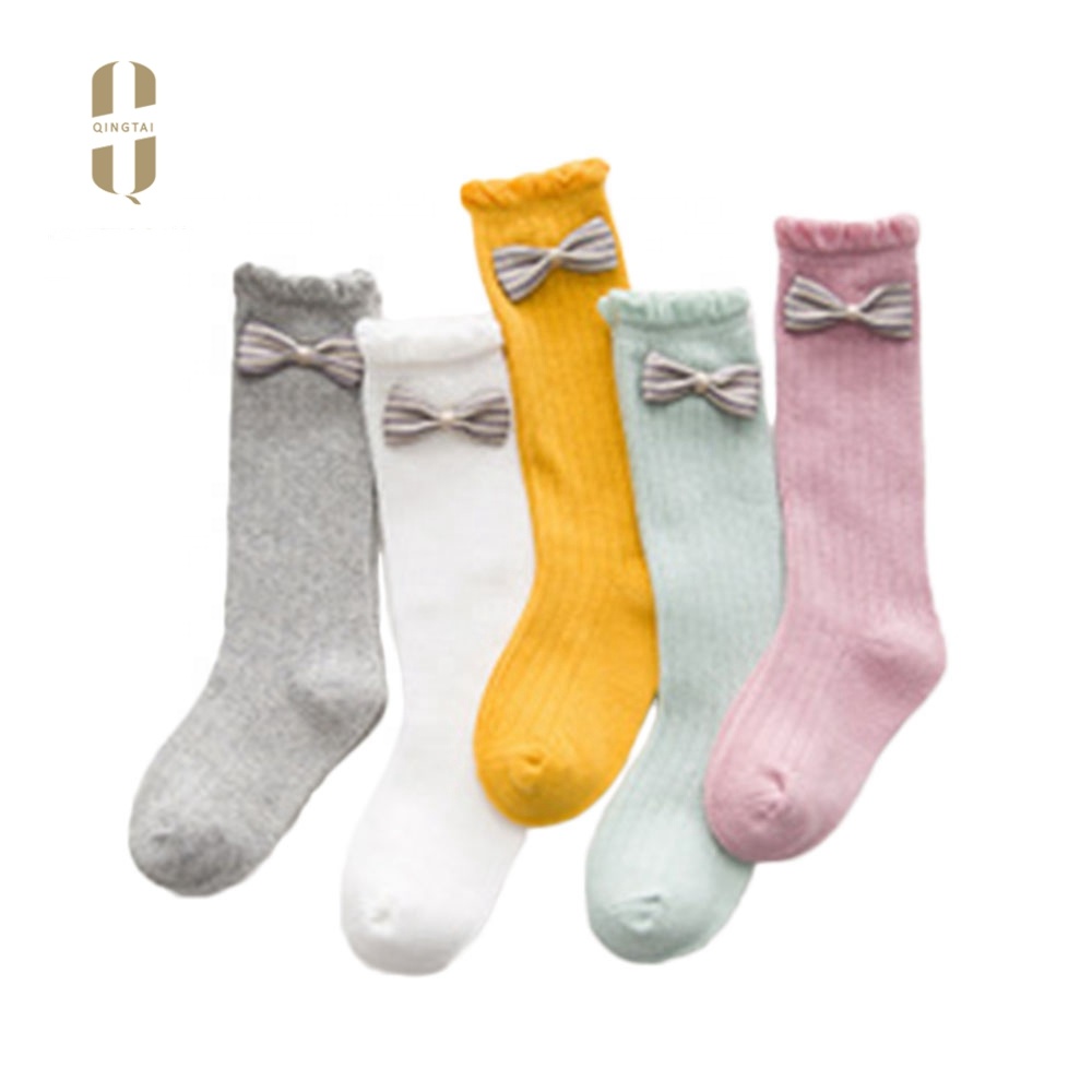 Wholesale bowknot all cotton fashion school children kids knee high socks